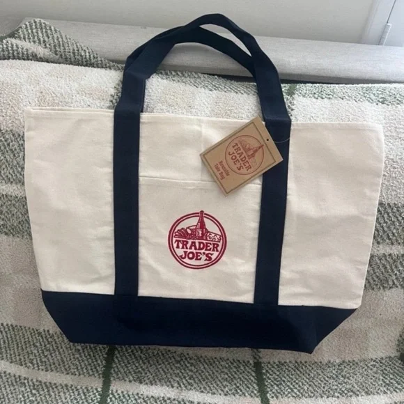 Trader Joes Tote Bag Blue Canvas Large 20” x 15” New - Picture 1 of 1